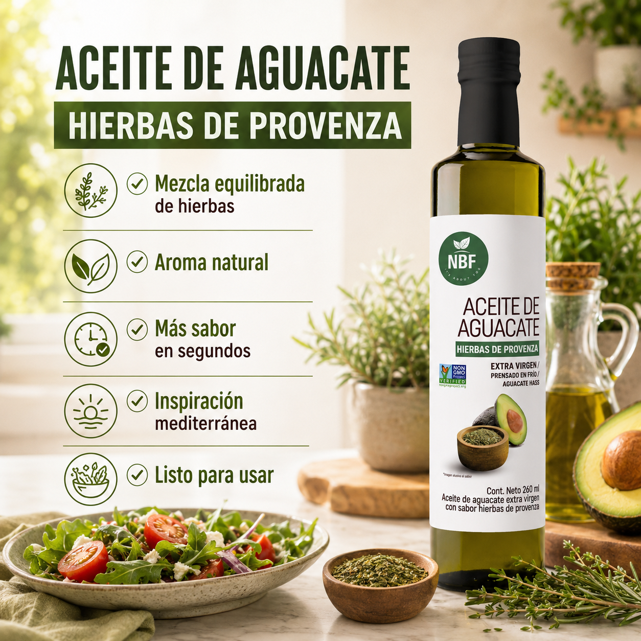 Aceite de Aguacate Extra Virgen sabor Hierbas de Provenza