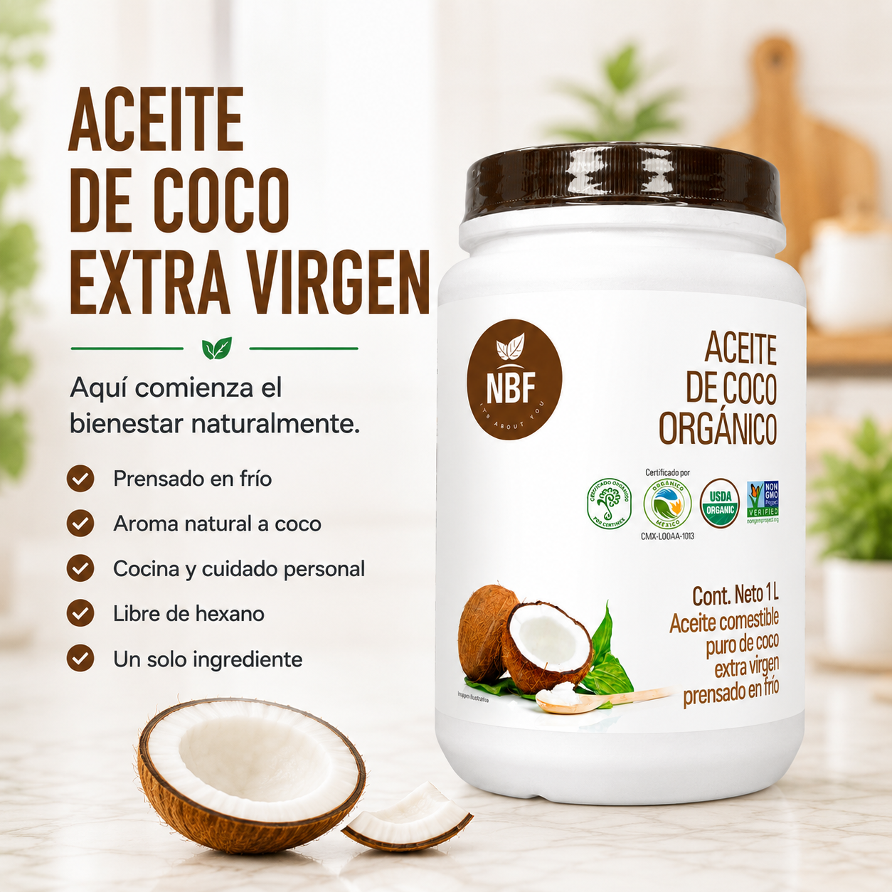 Aceite de Coco Orgánico Extra Virgen